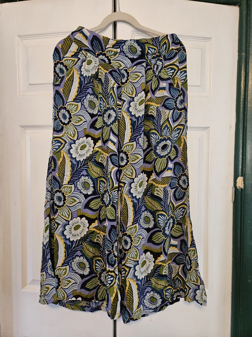 Angie Multicolor Floral Elastic-Waist Palazzo Pants in Blue, Green & Yellow